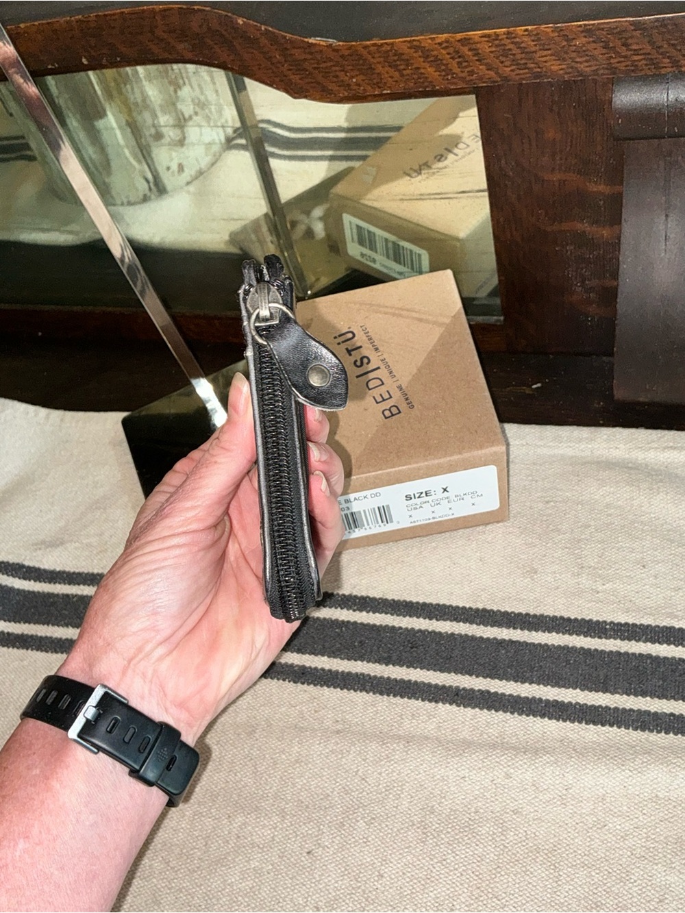 NWT Bed Stu Carrie Leather Black Die Dyed DD Wallet W/ Box Retail $100 - Picture 7 of 12